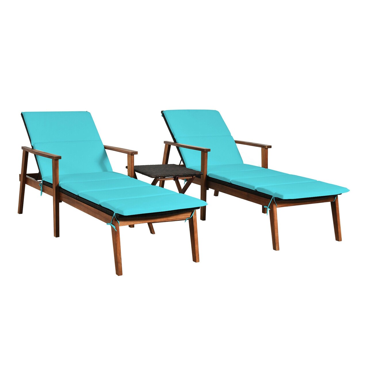 Acacia Wood Patio Chaise Lounge with Side Table 5 Position Turquoise